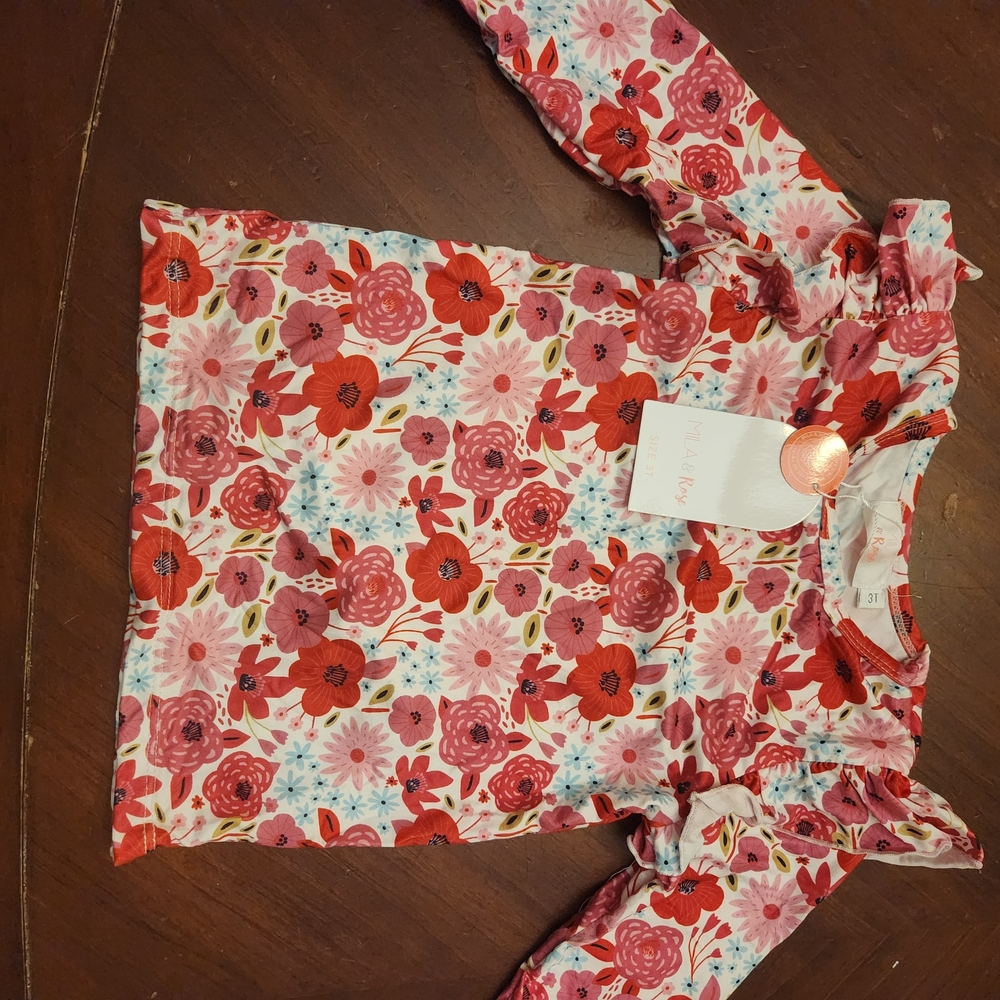 Floral Pink & Red Long Sleeve Kids Tee